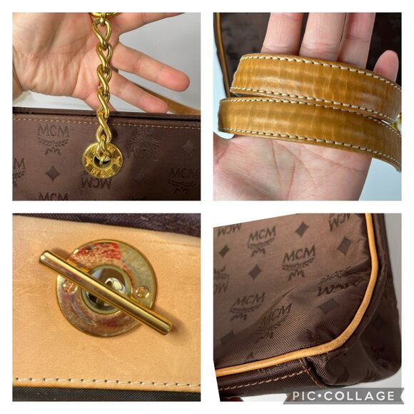 MCM Authentic Leather And Nylon Shoulder Bag Tote Purse - Picture 11 of 12